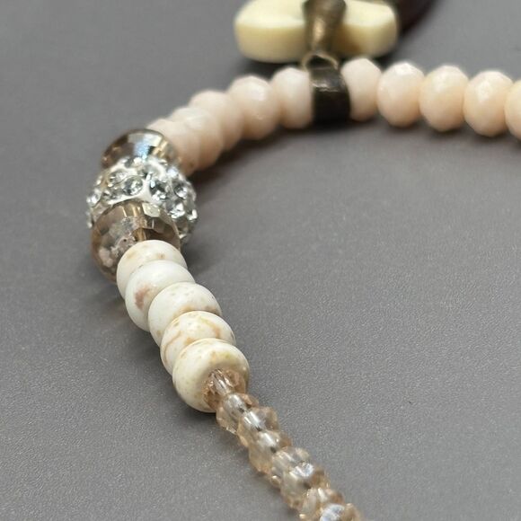 Lenora Dame Horn & Bone Claw Pendant Necklace Faceted Pink Glass Beads 18KGP USA - Picture 8 of 13